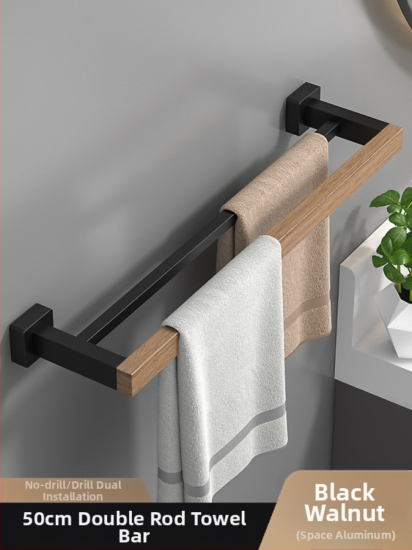 Fából készült falra szerelhető törölközőtartó, fúrás nélküli, hat darabos készlet