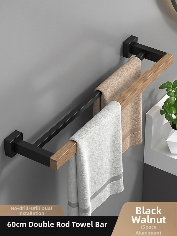 Fából készült falra szerelhető törölközőtartó, fúrás nélküli, hat darabos készlet