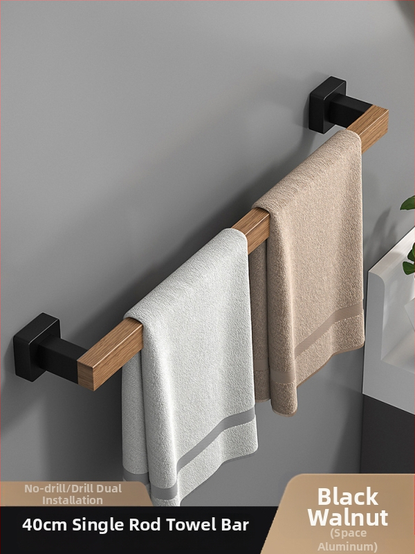 Fából készült falra szerelhető törölközőtartó, fúrás nélküli, hat darabos készlet