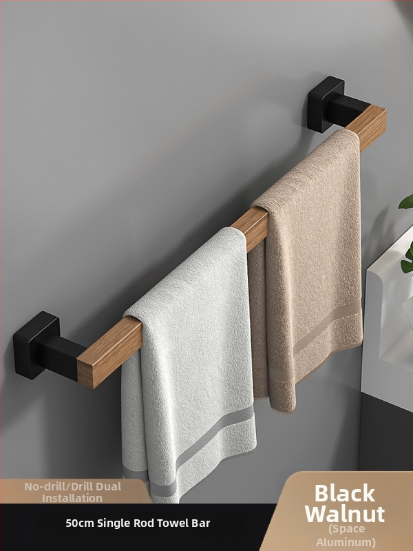 Fából készült falra szerelhető törölközőtartó, fúrás nélküli, hat darabos készlet