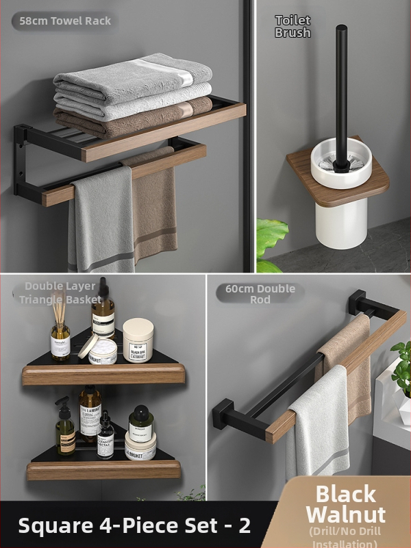 Fából készült falra szerelhető törölközőtartó, fúrás nélküli, hat darabos készlet