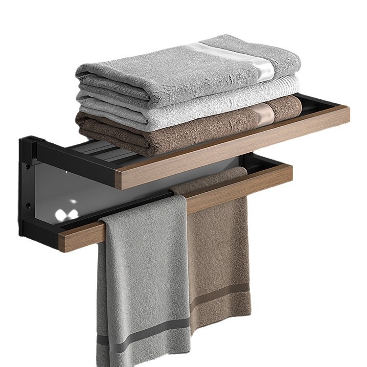 Fából készült falra szerelhető törölközőtartó, fúrás nélküli, hat darabos készlet