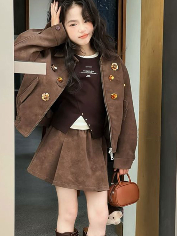 Fustă pentru fete, versiune coreeană, 100% poliester, țesătură tratată moale, pentru 3–8 ani