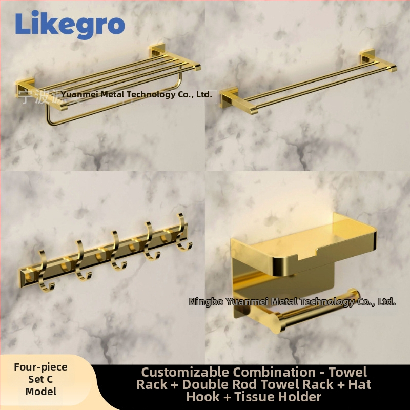 Alumínium ötvözetű fürdőtörölközőtartó, falra szerelhető fürdőszobai tároló készlet Lanke-tól — megfizethető luxus, 2–6 darabos készletek