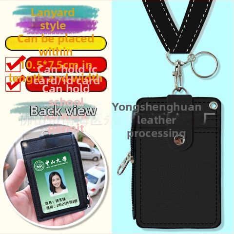 Holder de card pentru gât, multifuncțional, cu fermoar pentru monede — imprimeu anime, piele PU, potrivit pentru toate genurile, stil urban minimalist, primăvara 2024