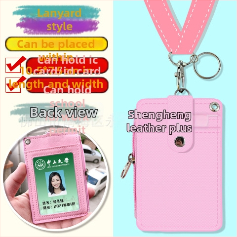 Holder de card pentru gât, multifuncțional, cu fermoar pentru monede — imprimeu anime, piele PU, potrivit pentru toate genurile, stil urban minimalist, primăvara 2024