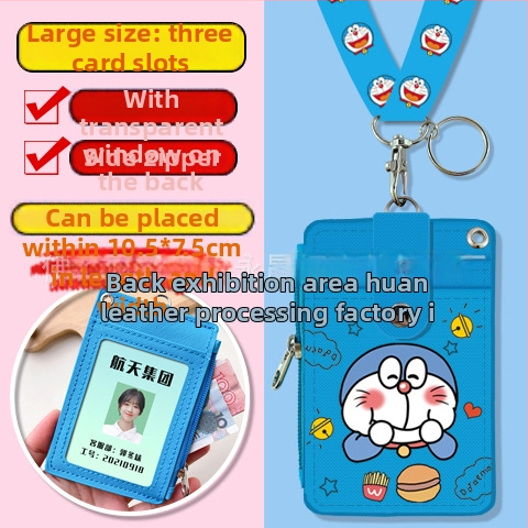 Holder de card pentru gât, multifuncțional, cu fermoar pentru monede — imprimeu anime, piele PU, potrivit pentru toate genurile, stil urban minimalist, primăvara 2024