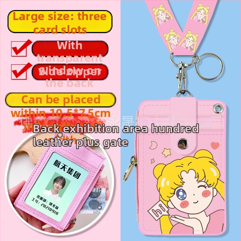 Holder de card pentru gât, multifuncțional, cu fermoar pentru monede — imprimeu anime, piele PU, potrivit pentru toate genurile, stil urban minimalist, primăvara 2024