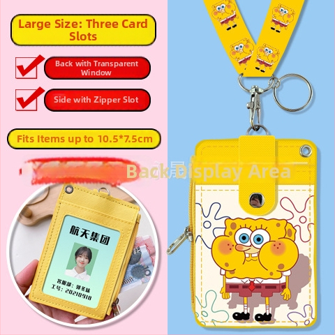 Holder de card pentru gât, multifuncțional, cu fermoar pentru monede — imprimeu anime, piele PU, potrivit pentru toate genurile, stil urban minimalist, primăvara 2024