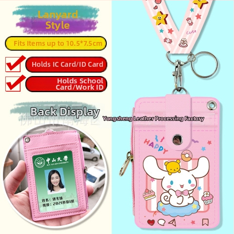 Holder de card pentru gât, multifuncțional, cu fermoar pentru monede — imprimeu anime, piele PU, potrivit pentru toate genurile, stil urban minimalist, primăvara 2024