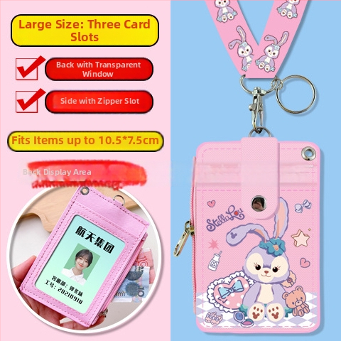 Holder de card pentru gât, multifuncțional, cu fermoar pentru monede — imprimeu anime, piele PU, potrivit pentru toate genurile, stil urban minimalist, primăvara 2024