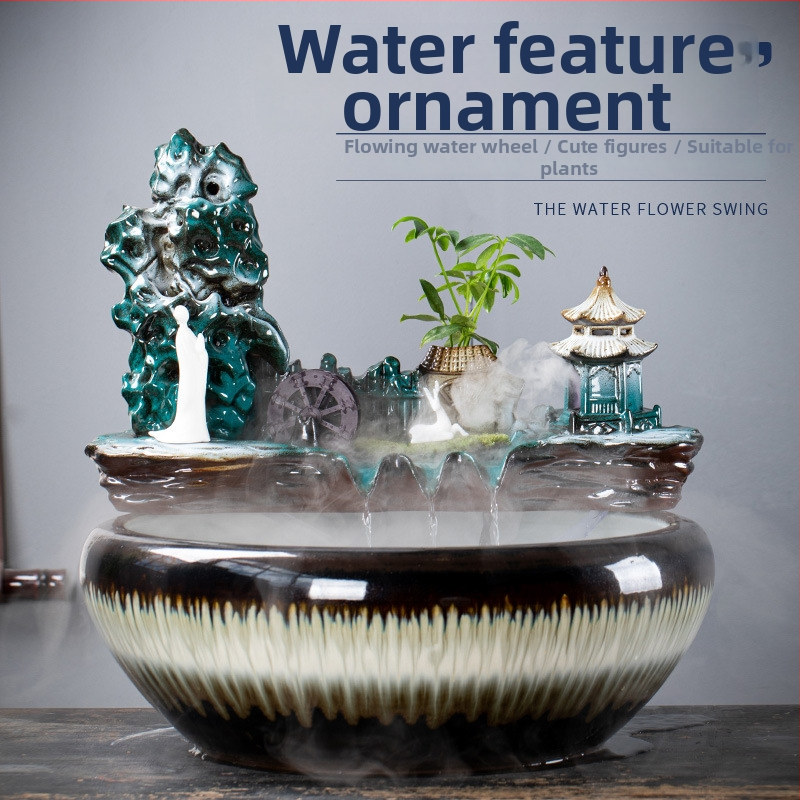 Kerámia automatikus keringő víz dekoráció akváriumhoz, felület spray-festett, festett kivitel, stílus Új kínai stílus