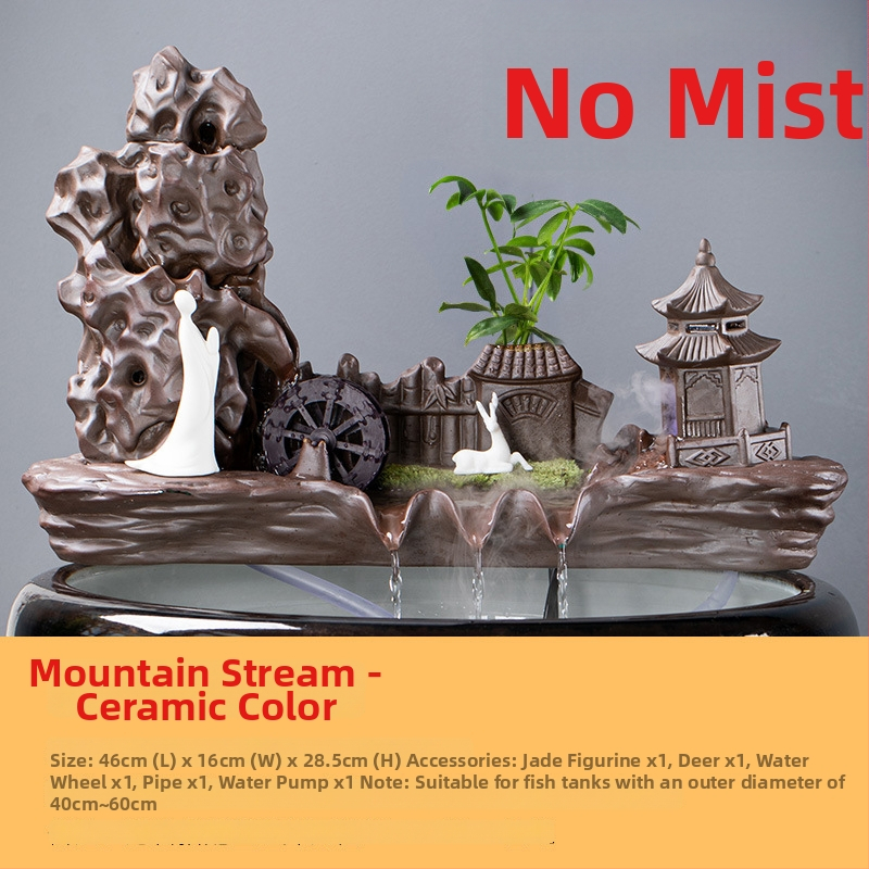 Kerámia automatikus keringő víz dekoráció akváriumhoz, felület spray-festett, festett kivitel, stílus Új kínai stílus