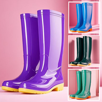 Γυναικείες γαλότσες βροχής PVC, με μεσαίο μήκος γάμπας, αδιάβροχες και αντιολισθητικές, με επένδυση από βαμβάκι.