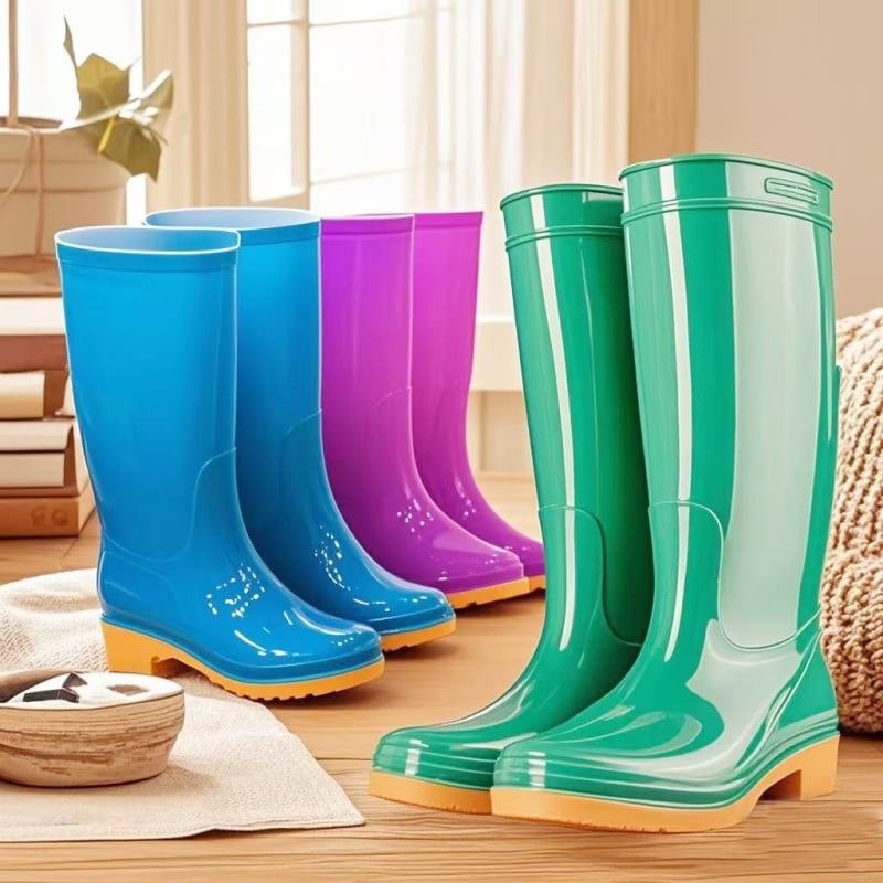 Γυναικείες γαλότσες βροχής PVC, με μεσαίο μήκος γάμπας, αδιάβροχες και αντιολισθητικές, με επένδυση από βαμβάκι.