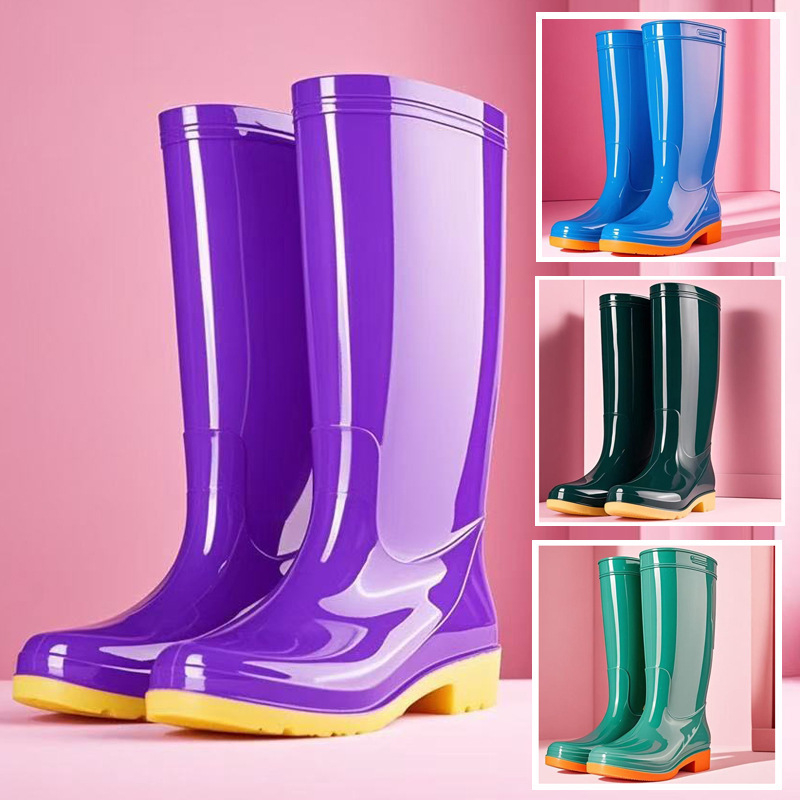 Γυναικείες γαλότσες βροχής PVC, με μεσαίο μήκος γάμπας, αδιάβροχες και αντιολισθητικές, με επένδυση από βαμβάκι.