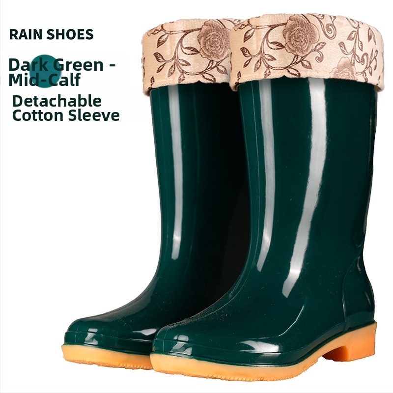 Γυναικείες γαλότσες βροχής PVC, με μεσαίο μήκος γάμπας, αδιάβροχες και αντιολισθητικές, με επένδυση από βαμβάκι.