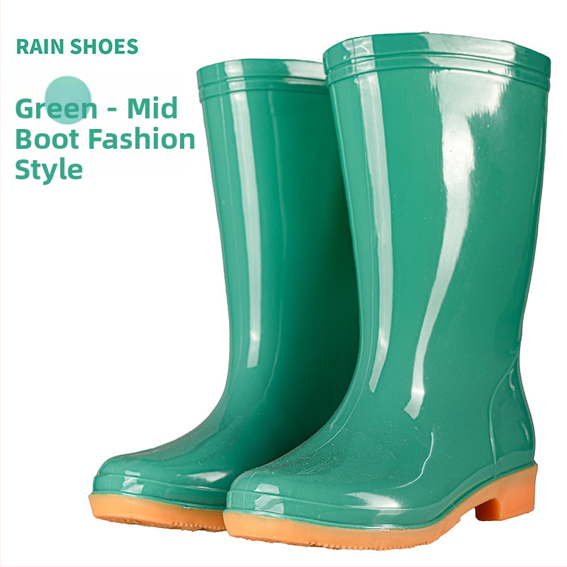 Γυναικείες γαλότσες βροχής PVC, με μεσαίο μήκος γάμπας, αδιάβροχες και αντιολισθητικές, με επένδυση από βαμβάκι.