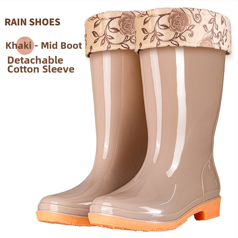 Γυναικείες γαλότσες βροχής PVC, με μεσαίο μήκος γάμπας, αδιάβροχες και αντιολισθητικές, με επένδυση από βαμβάκι.