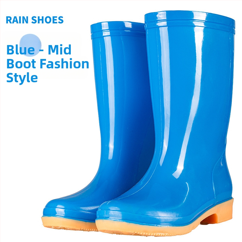 Γυναικείες γαλότσες βροχής PVC, με μεσαίο μήκος γάμπας, αδιάβροχες και αντιολισθητικές, με επένδυση από βαμβάκι.