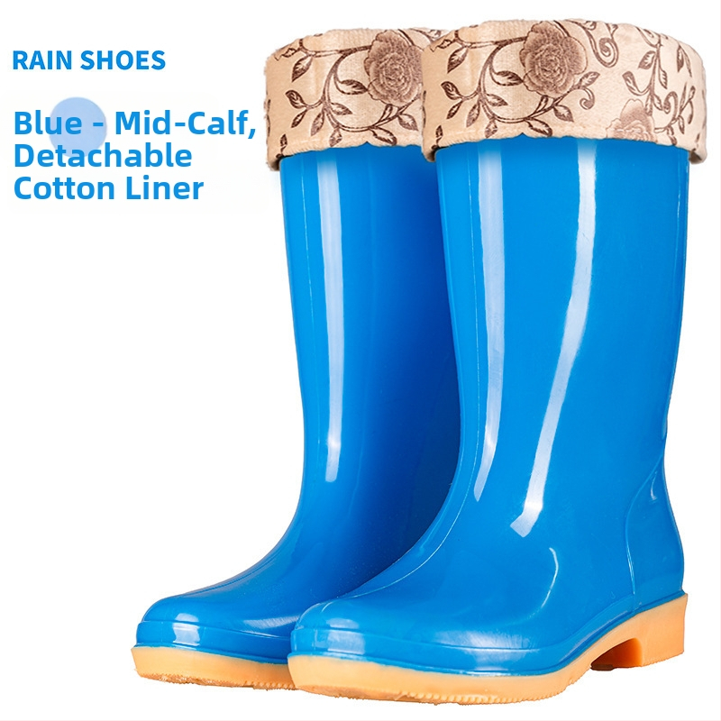 Γυναικείες γαλότσες βροχής PVC, με μεσαίο μήκος γάμπας, αδιάβροχες και αντιολισθητικές, με επένδυση από βαμβάκι.