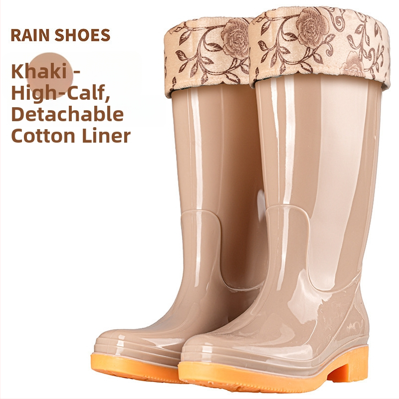 Γυναικείες γαλότσες βροχής PVC, με μεσαίο μήκος γάμπας, αδιάβροχες και αντιολισθητικές, με επένδυση από βαμβάκι.