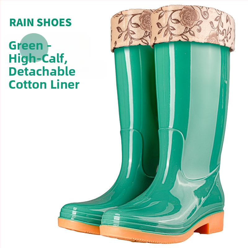 Γυναικείες γαλότσες βροχής PVC, με μεσαίο μήκος γάμπας, αδιάβροχες και αντιολισθητικές, με επένδυση από βαμβάκι.