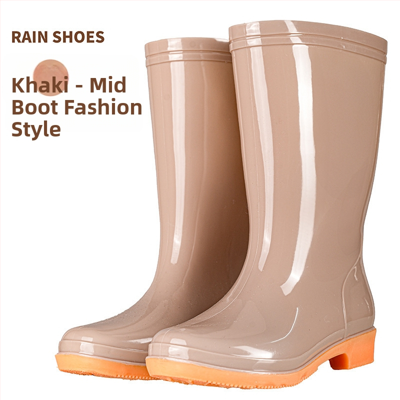Γυναικείες γαλότσες βροχής PVC, με μεσαίο μήκος γάμπας, αδιάβροχες και αντιολισθητικές, με επένδυση από βαμβάκι.