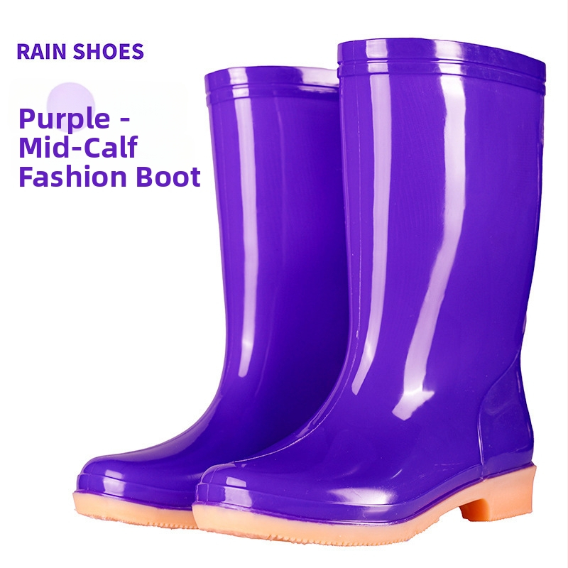 Γυναικείες γαλότσες βροχής PVC, με μεσαίο μήκος γάμπας, αδιάβροχες και αντιολισθητικές, με επένδυση από βαμβάκι.