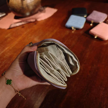 Geantă de depozitare din piele naturală, cu fermoar, căptușeală din pânză, piele tăbăcuită vegetal, foarte ușoară