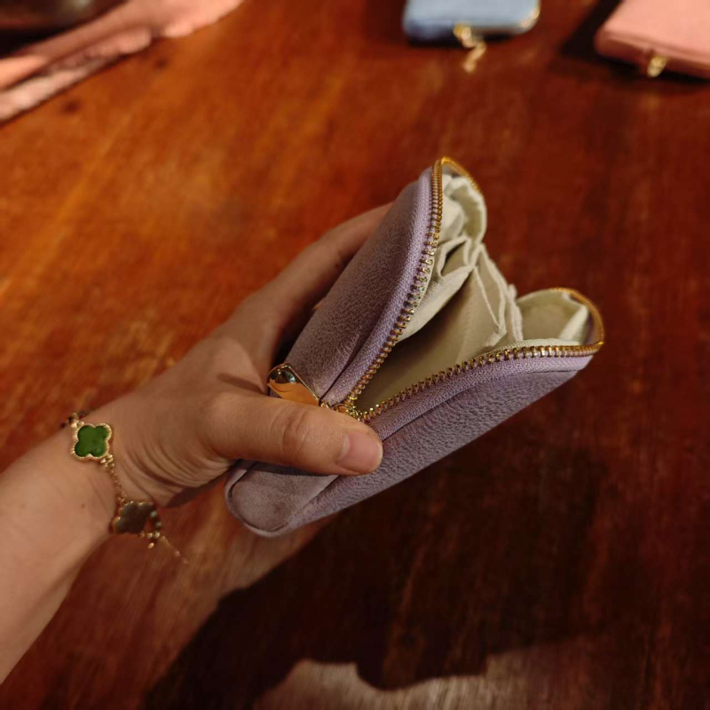 Geantă de depozitare din piele naturală, cu fermoar, căptușeală din pânză, piele tăbăcuită vegetal, foarte ușoară