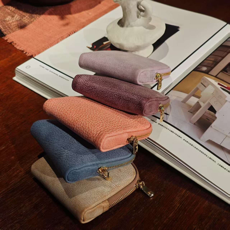 Geantă de depozitare din piele naturală, cu fermoar, căptușeală din pânză, piele tăbăcuită vegetal, foarte ușoară