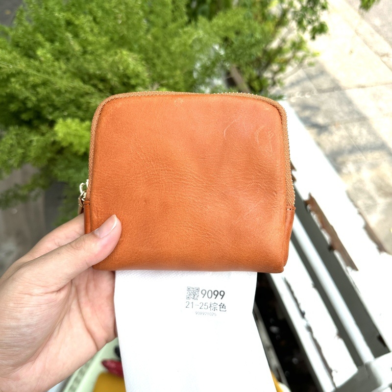 Geantă de depozitare din piele naturală, cu fermoar, căptușeală din pânză, piele tăbăcuită vegetal, foarte ușoară