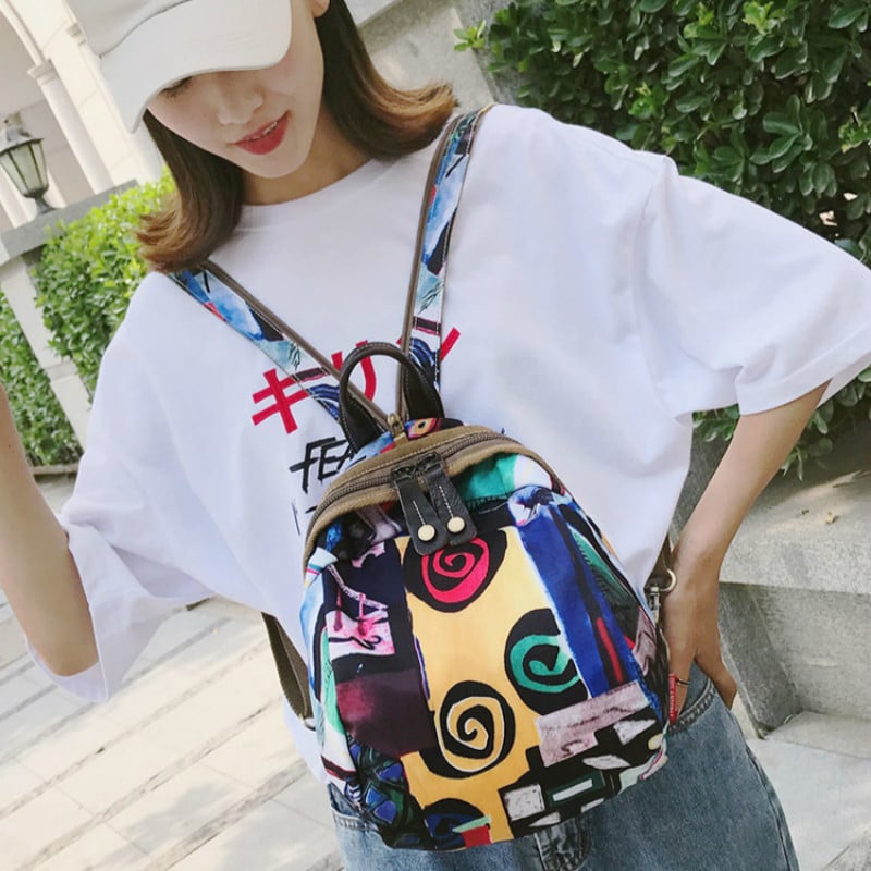 Olandian Geantă mică pentru femei din pânză Oxford — geantă crossbody cu fermoar, buzunar pentru telefon și ID, stil literar-artist național