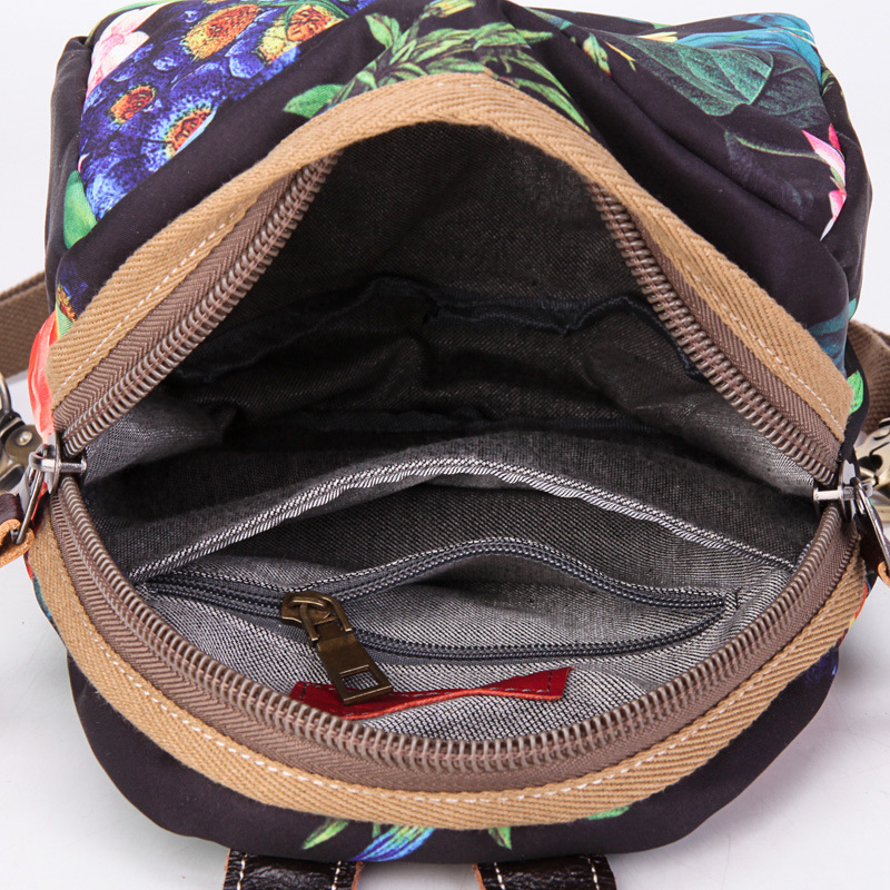 Olandian Geantă mică pentru femei din pânză Oxford — geantă crossbody cu fermoar, buzunar pentru telefon și ID, stil literar-artist național