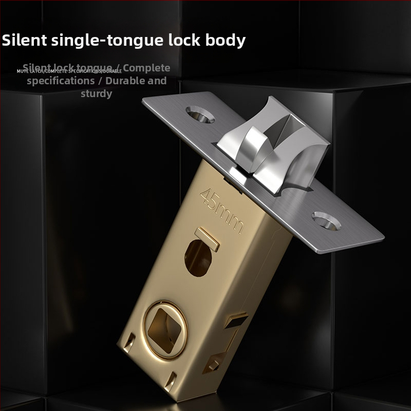 Zámok s jazýčkom do drevených dverí, kúpeľňa, toaleta a spálňa, vnútorné použitie. Materiál jazýčka: zliatina zinku, nerezová oceľ, železo; materiál tela zámku: zliatina zinku, nerezová oceľ, železo; materiál kľučky: zliatina zinku, nerezová oceľ, železo.