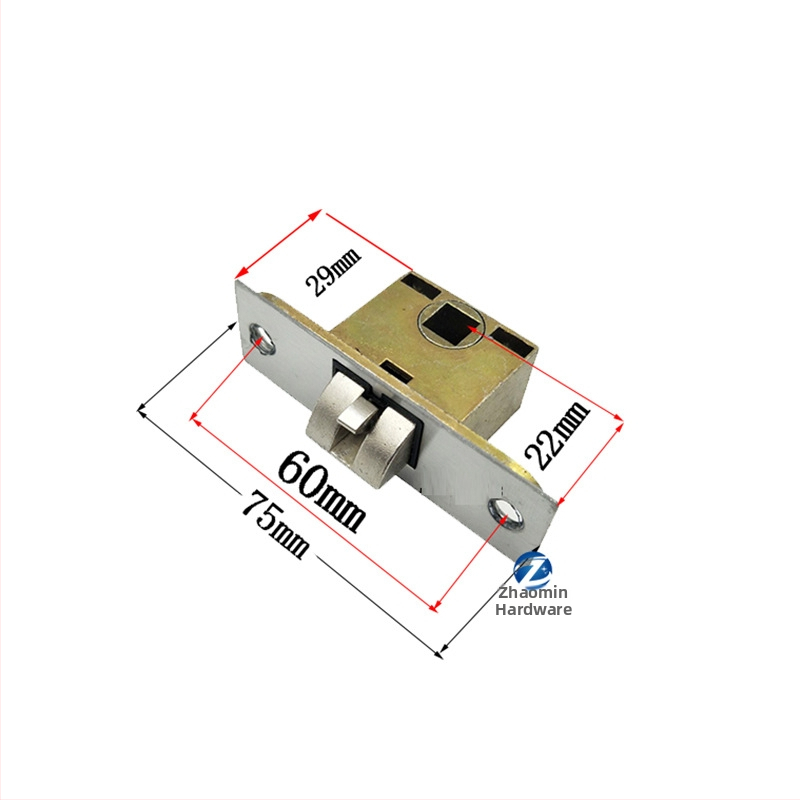 Zámok s jazýčkom do drevených dverí, kúpeľňa, toaleta a spálňa, vnútorné použitie. Materiál jazýčka: zliatina zinku, nerezová oceľ, železo; materiál tela zámku: zliatina zinku, nerezová oceľ, železo; materiál kľučky: zliatina zinku, nerezová oceľ, železo.