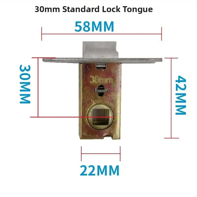 Zámok s jazýčkom do drevených dverí, kúpeľňa, toaleta a spálňa, vnútorné použitie. Materiál jazýčka: zliatina zinku, nerezová oceľ, železo; materiál tela zámku: zliatina zinku, nerezová oceľ, železo; materiál kľučky: zliatina zinku, nerezová oceľ, železo.