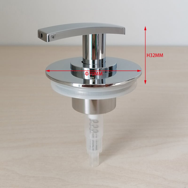 Бутилка за дезинфектант с ръчна помпа, пластмасова, дюза с силиконово уплътнение, модерен минималистичен стил, електроплакиране