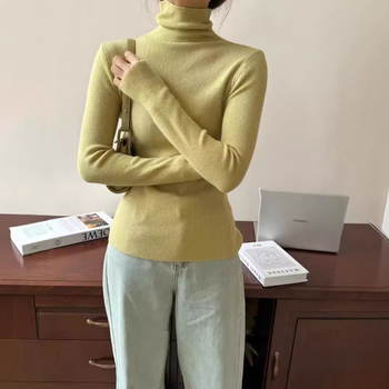 Пуловер с висока яка, плетен, Slim fit, дълги ръкави, средна дебелина за градски стил