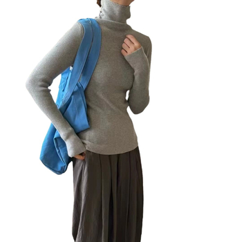 Пуловер с висока яка, плетен, Slim fit, дълги ръкави, средна дебелина за градски стил