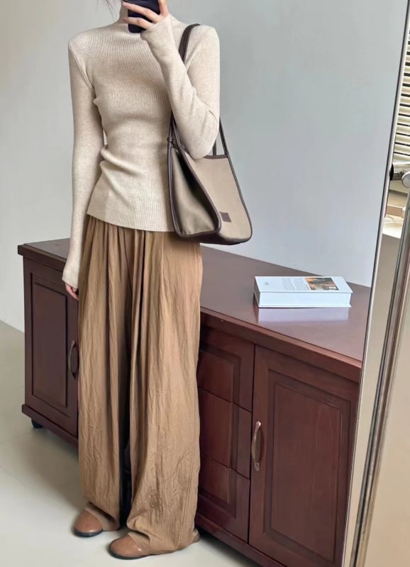 Пуловер с висока яка, плетен, Slim fit, дълги ръкави, средна дебелина за градски стил