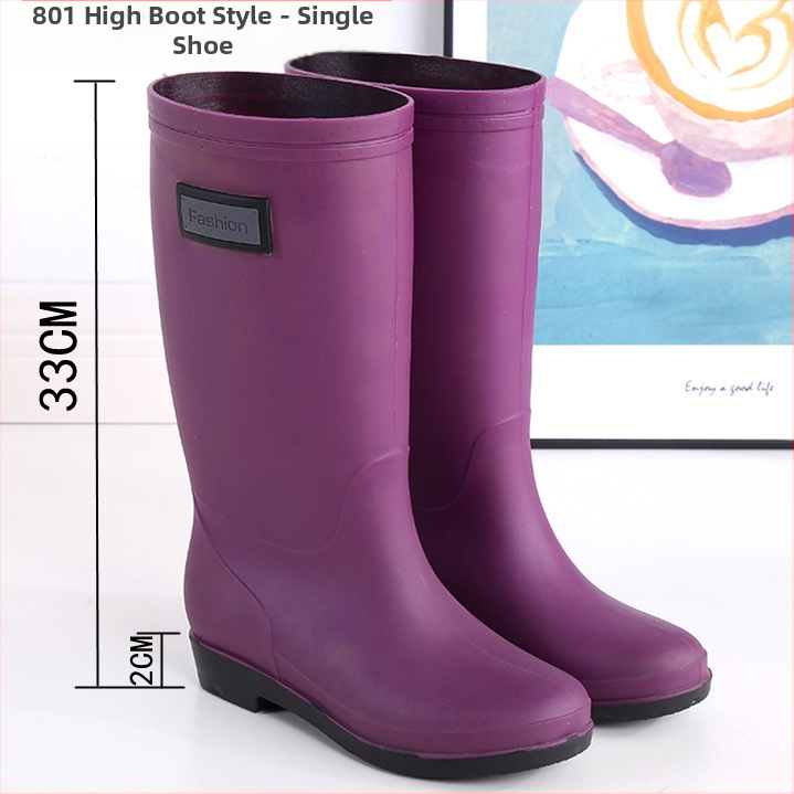 Γυναικείες γαλότσες βροχής από PVC με ψηλό άνω μέρος, χαμηλό τακούνι 1–3 cm, ενισχυμένη κατασκευή, μοτίβο με γράμματα