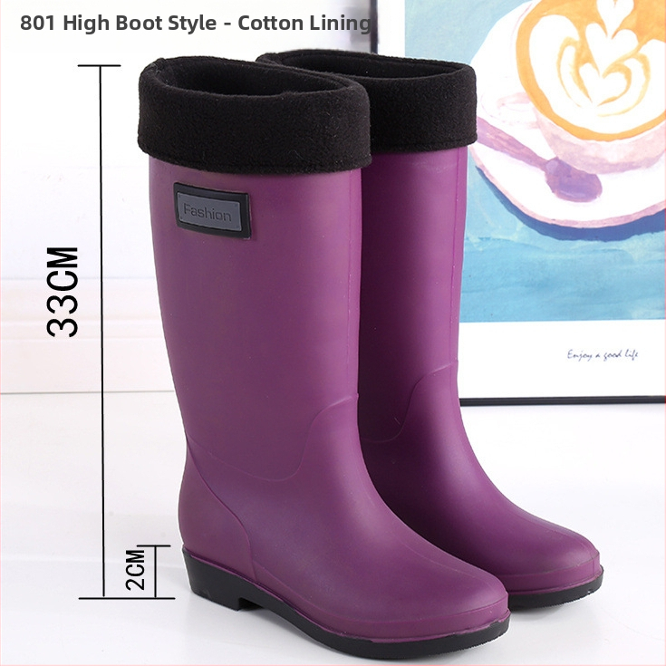 Γυναικείες γαλότσες βροχής από PVC με ψηλό άνω μέρος, χαμηλό τακούνι 1–3 cm, ενισχυμένη κατασκευή, μοτίβο με γράμματα