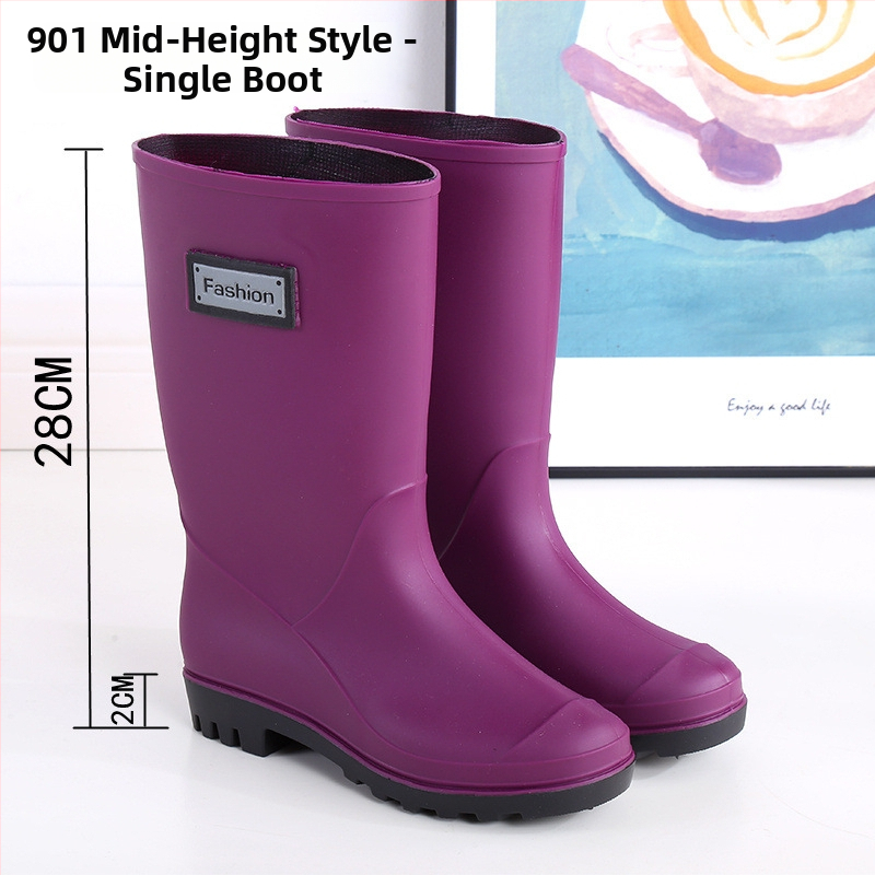 Γυναικείες γαλότσες βροχής από PVC με ψηλό άνω μέρος, χαμηλό τακούνι 1–3 cm, ενισχυμένη κατασκευή, μοτίβο με γράμματα