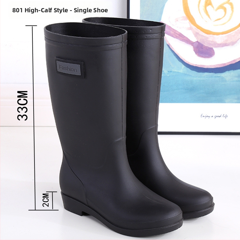 Γυναικείες γαλότσες βροχής από PVC με ψηλό άνω μέρος, χαμηλό τακούνι 1–3 cm, ενισχυμένη κατασκευή, μοτίβο με γράμματα