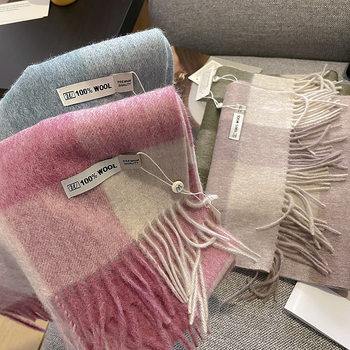 Gyapjú sál – kockás minta, 100% gyapjú, warp knitting technika, női, koreai stílus, téli szezon