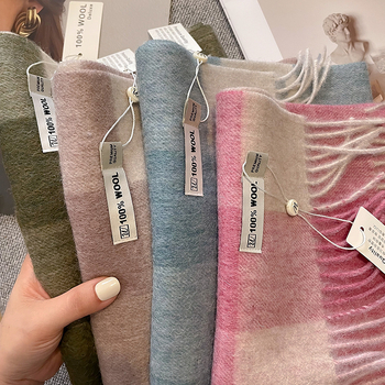 Gyapjú sál – kockás minta, 100% gyapjú, warp knitting technika, női, koreai stílus, téli szezon