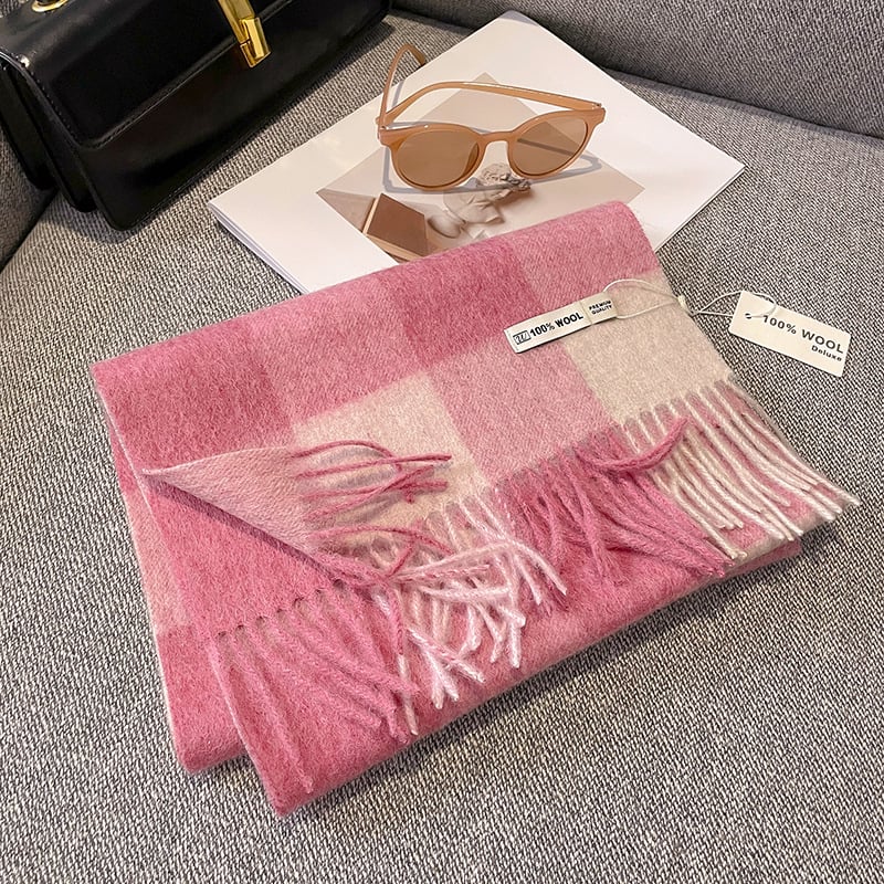 Gyapjú sál – kockás minta, 100% gyapjú, warp knitting technika, női, koreai stílus, téli szezon