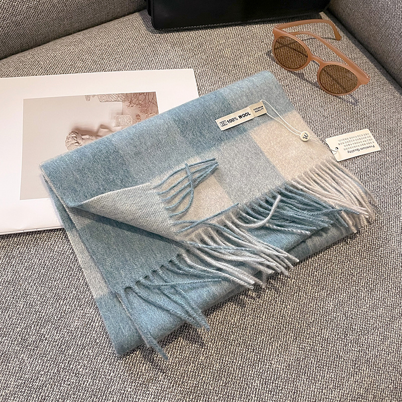 Gyapjú sál – kockás minta, 100% gyapjú, warp knitting technika, női, koreai stílus, téli szezon